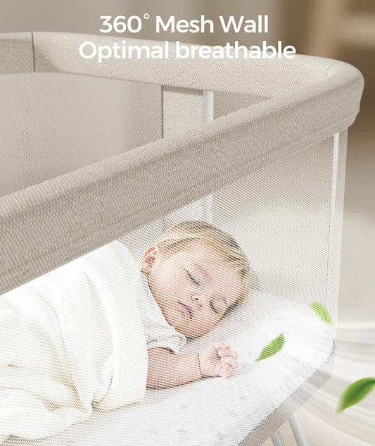 Fodoss Baby Bassinets Bedside Sleeper - 3-in-1 Baby Bassinet with Wheels, Soft Mattress, Storage Tray, Full-Mesh Sides, 7-Height Adjustable Crib for Newborns