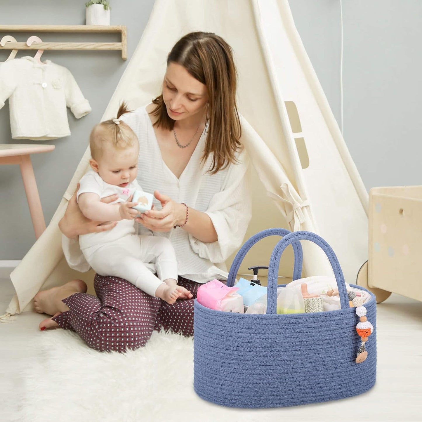 COMSE Baby Diaper Caddy Organizer, Car Caddy, Diaper Change Organizer, Gift Baskets Empty, Portable Tote Bag with Divider, Baby Shower Gifts Newborn Essentials Registry Must Have, Light pink