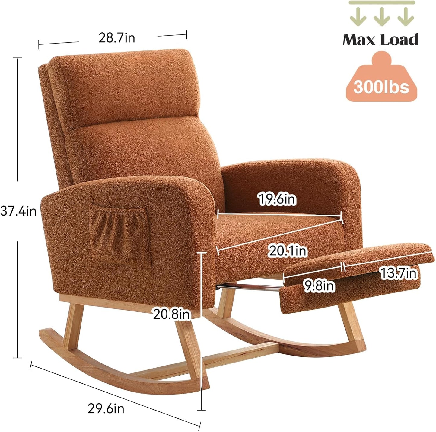 HCHAIRH Rocking Chair Nursery, Nursing Rocking Chairs with Foot Rest for Mom Nursery, Glider Rocker Chair with Footrest and High Backrest for Living Room, Bedroom, Beige