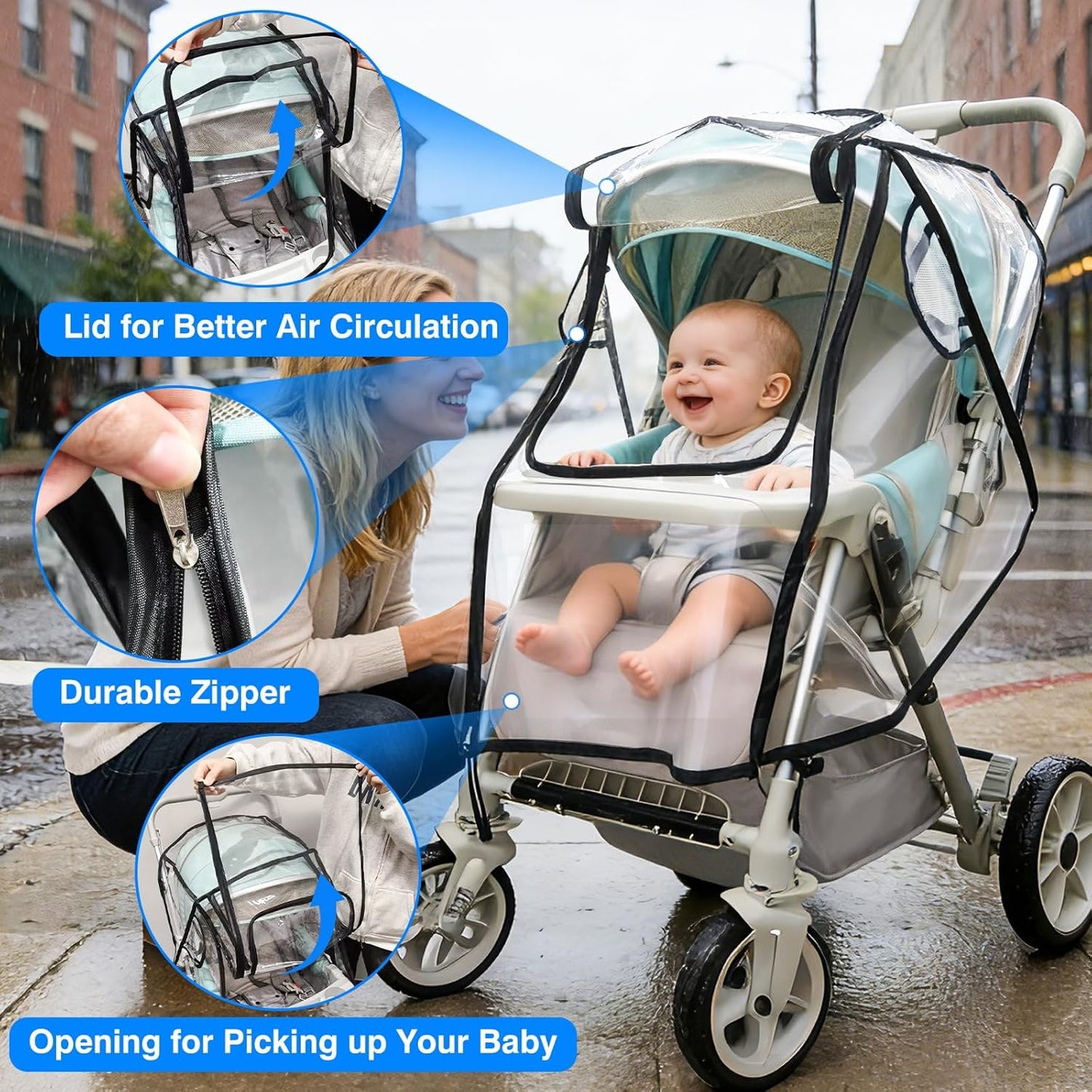 TUPI Stroller Rain Cover, Universal Rain Cover for Stroller with Clear View, Outdoor Weather Shield Breathable, Waterproof Baby Stroller Cover for Rain, Stroller Protector for Wind, Rain, Dust, Snow