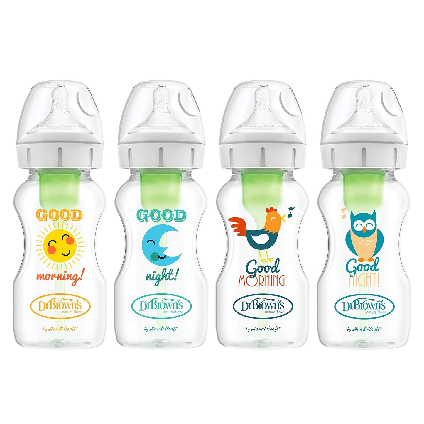 Dr. Brown’s Natural Flow® Anti-Colic Options+™ Wide-Neck Baby Bottles 5 oz/150 mL, with Level 1 Slow Flow Nipple, 4 Pack, 0m+