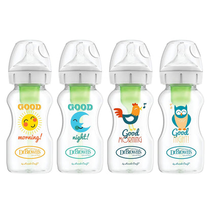 Dr. Brown’s Natural Flow® Anti-Colic Options+™ Wide-Neck Baby Bottles 5 oz/150 mL, with Level 1 Slow Flow Nipple, 4 Pack, 0m+