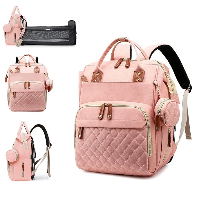 Awanhe Diaper Bag, Backpack with Changing Station, Waterproof Baby Bag for Boys & Girls, USB Charging Port for Parents, Travel Backpack Baby Essentials & Lovely Baby Shower Gifts, Pink