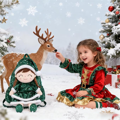Gloveleya Plush Backpacks Toddler Backpack Removable Doll and Backpack Baby Girl Gifts for 2 to 8 Years Girl Birthday Gifts with Green Doll