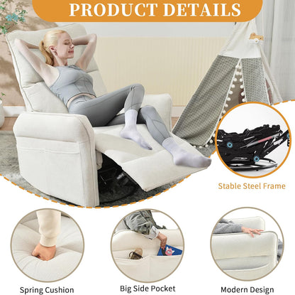 Power Swivel Rocker Recliner Chair for Nursery, Upholstered Snowflake Velvet 270°Swivel Glider Rocker Chair with USB Ports, Small Power Recliners for Small Spaces Living Room