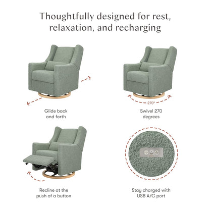 Kiwi Glider Recliner w/Electronic Control and USB | in Almond Teddy Loop w/Light Wood Base, Greenguard Gold Certified