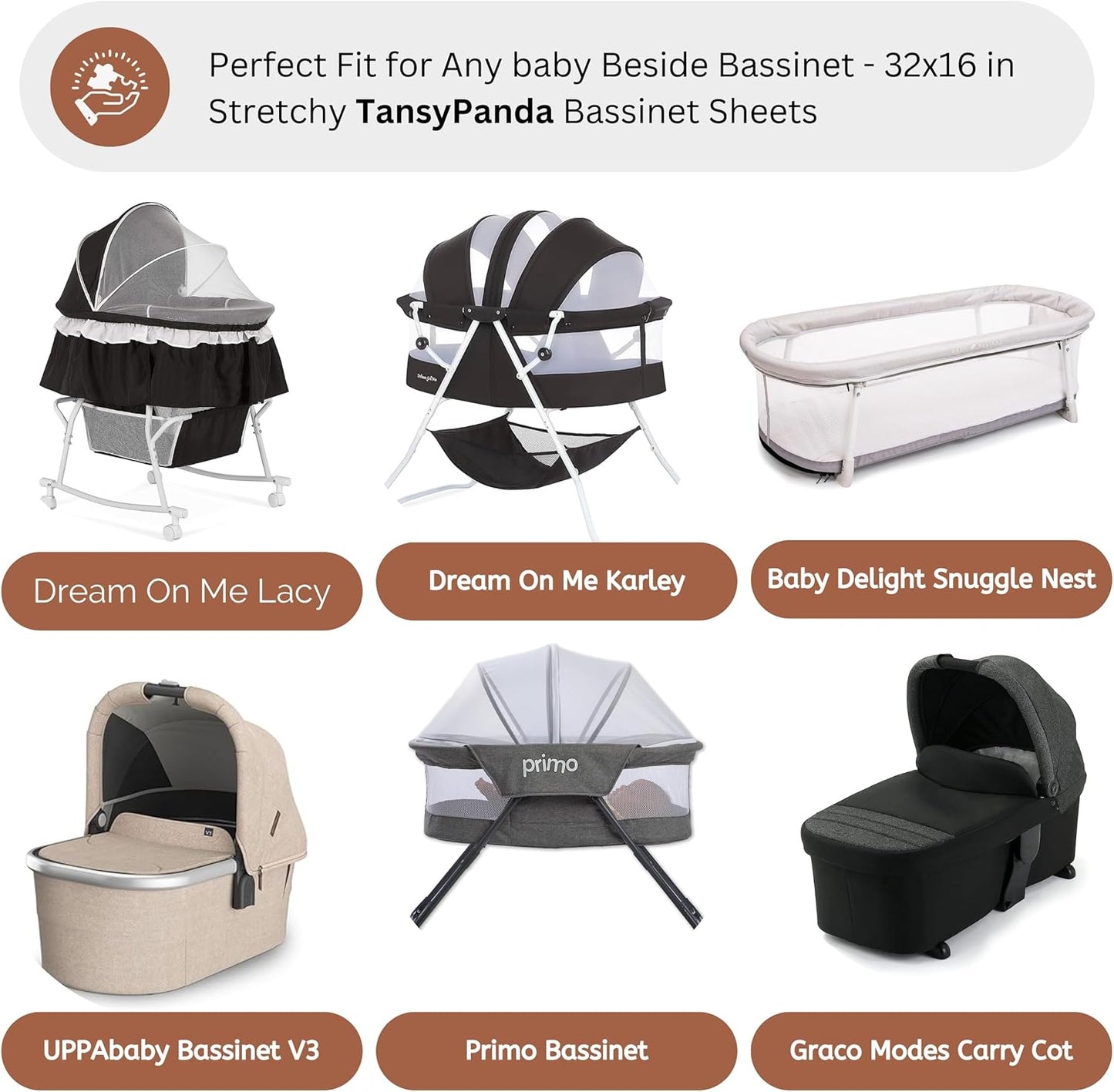 Muslin Bassinet Sheets for Angelbliss, Cowiewie, Amke, Jimglo, Suihuooo, Wayfong Baby Bassinet Bedside Sleeper by TansyPanda, 3PC, 20×33in, Ultra Soft, Breathable, Snug Fit, Unisex Boys Girls, Maadi