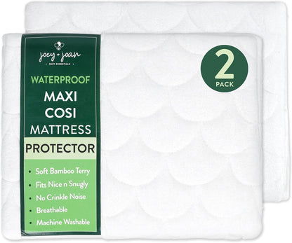 Joey + Joan Waterproof Bassinet Mattress Pad Cover 19" x 32" for Cowiewie Bedside Sleeper Bassinet Sheets – Made from Ultra Soft Bamboo Viscose Terry – 2 Pack