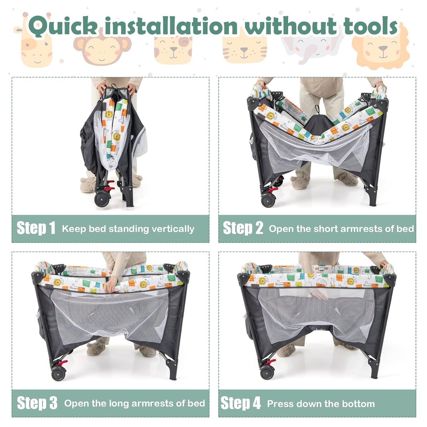 BABY JOY 5-in-1 Pack and Play, Baby Bedside Sleeper with Bassinet, Portable Baby Playard with U-Shaped Diaper Changer, Safety Strap, Multifunction Baby Bassinet Bedside Crib from Newborn to Toddlers