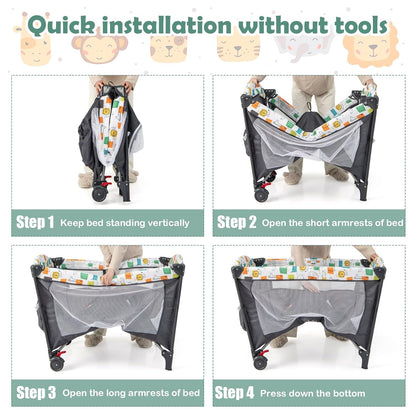 BABY JOY 5-in-1 Pack and Play, Baby Bedside Sleeper with Bassinet, Portable Baby Playard with U-Shaped Diaper Changer, Safety Strap, Multifunction Baby Bassinet Bedside Crib from Newborn to Toddlers
