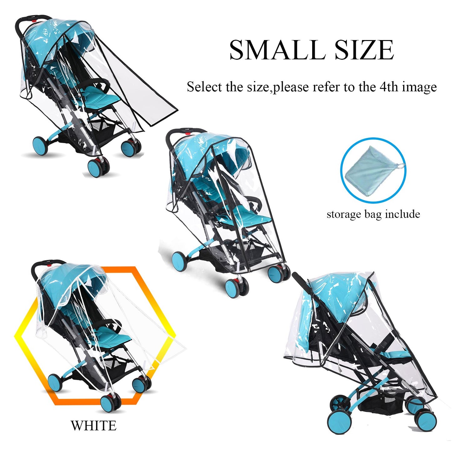 Baby Stroller Rain Cover Umbrella Weather Shield Accessories Universal Size Protect from Rain Wind Snow Dust Water Proof Ventilate Clear Food Grade Materia EVA Plastic Zipper Black (Large)