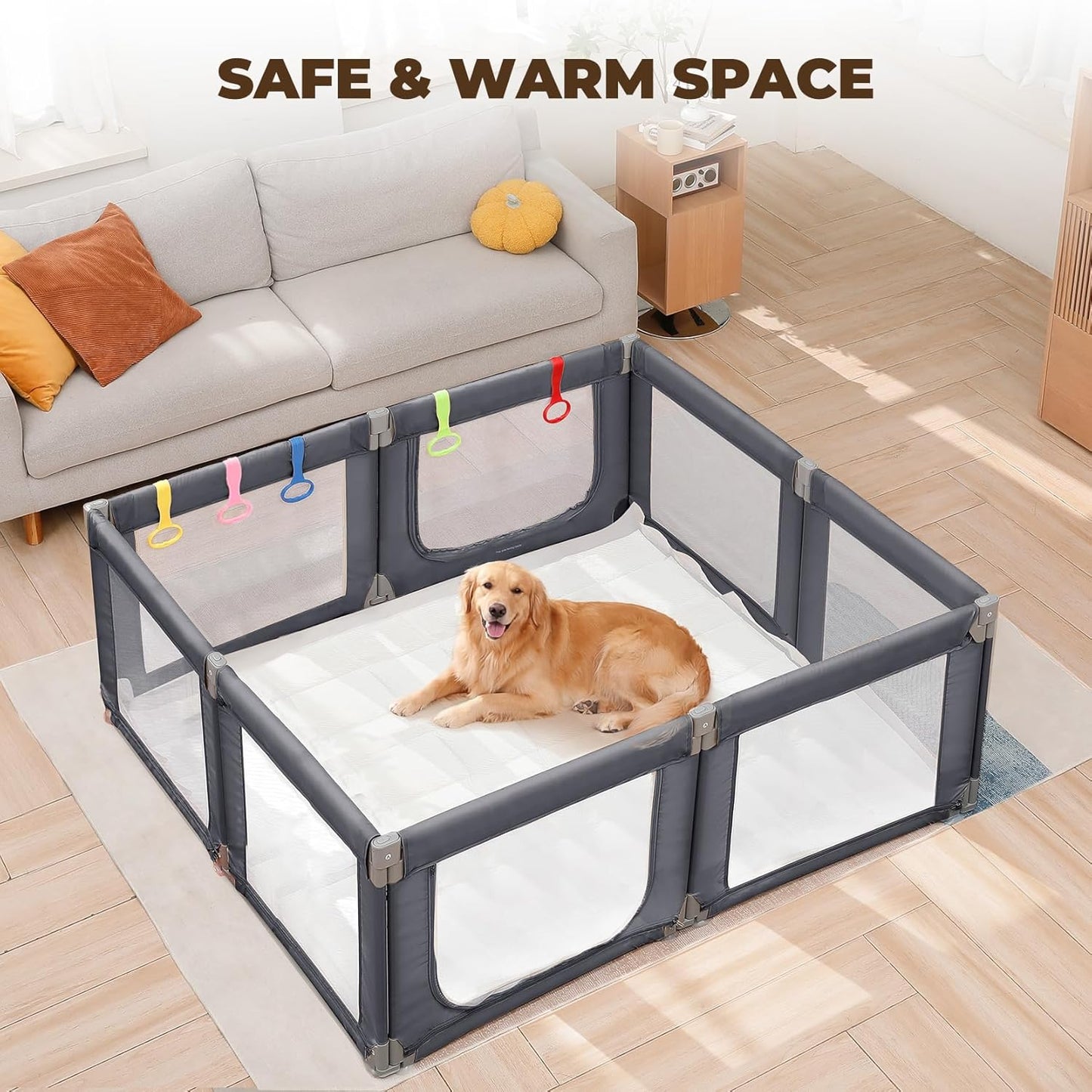 Dripex Baby Playpen, 47"x47" Small Playpen for Babies, Enhanced Safety Baby Play Yard for Indoor & Outdoor, Infant Play Pen with Soft Breathable Visible Mesh, Anti-Fall Design & Easy Setup, Grey