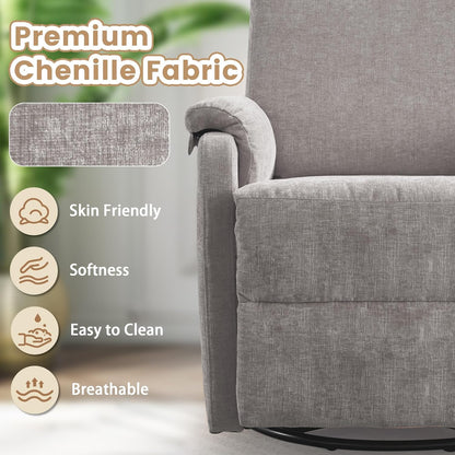 Korser Recliner Chair, Swivel Rocking Recliner Chair for Adults, Glider Rocking Chair, Small Nursery Chair Recliner for Living Room, Reclining Chair with Modern-Designed Armrests, Chenille, Beige