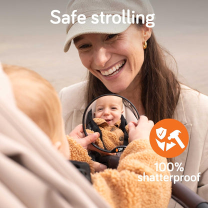 Baby Uma Stroller Mirror for Baby - 100% Shatterproof Clamp On Mirror, Universal with Tight-Grip Silicone Leg, Easy On 'n Off, Stroller Accessories (⌀ 3.8 in)