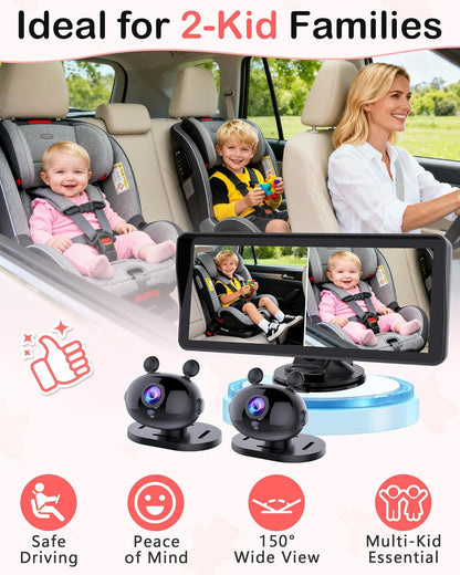 Wkzay Baby Car Camera 2-Pack – HD 1080P, 150° Wide Angle, Night Vision, Adjustable LED Light, Easy Installation, Infant Safety, Rear Seat Monitoring for Car Travel