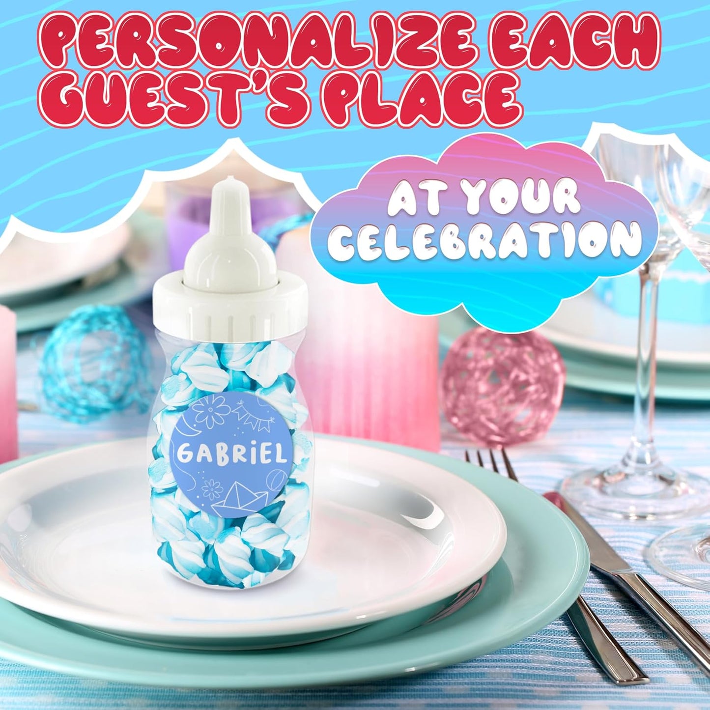 24 Pcs Small Bottles for Mom to Be Party – Clear Fillable Milk-Shaped Containers for Candy, Figurines, Coins, Trinkets – Durable Plastic Decoration for Shower Party Сelebration, Events, Fun Activities