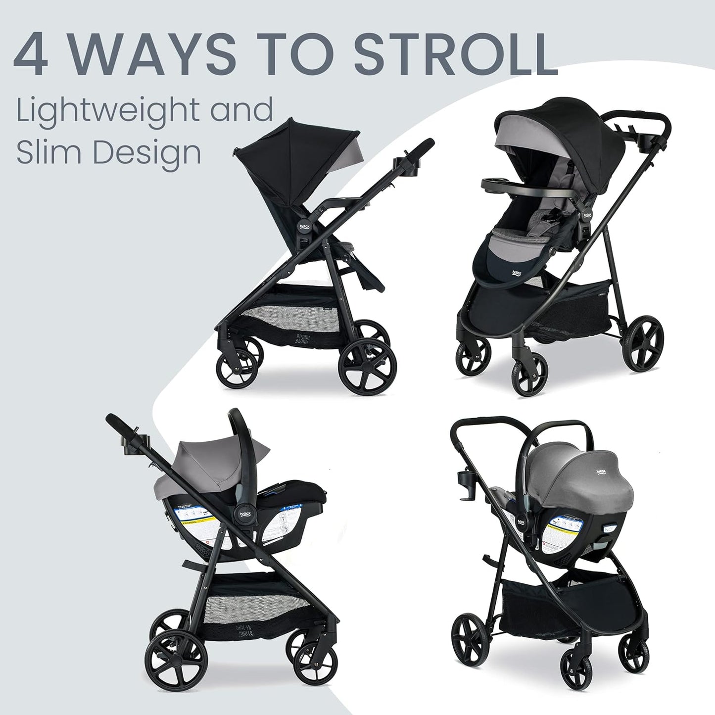Britax Brook+ Modular Baby Stroller, Ultra-Lightweight Infant and Toddler Stroller with SafeWash Insert and 4 Ways to Stroll, Graphite Onyx
