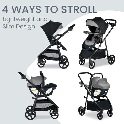 Britax Brook+ Modular Baby Stroller, Ultra-Lightweight Infant and Toddler Stroller with SafeWash Insert and 4 Ways to Stroll, Graphite Onyx