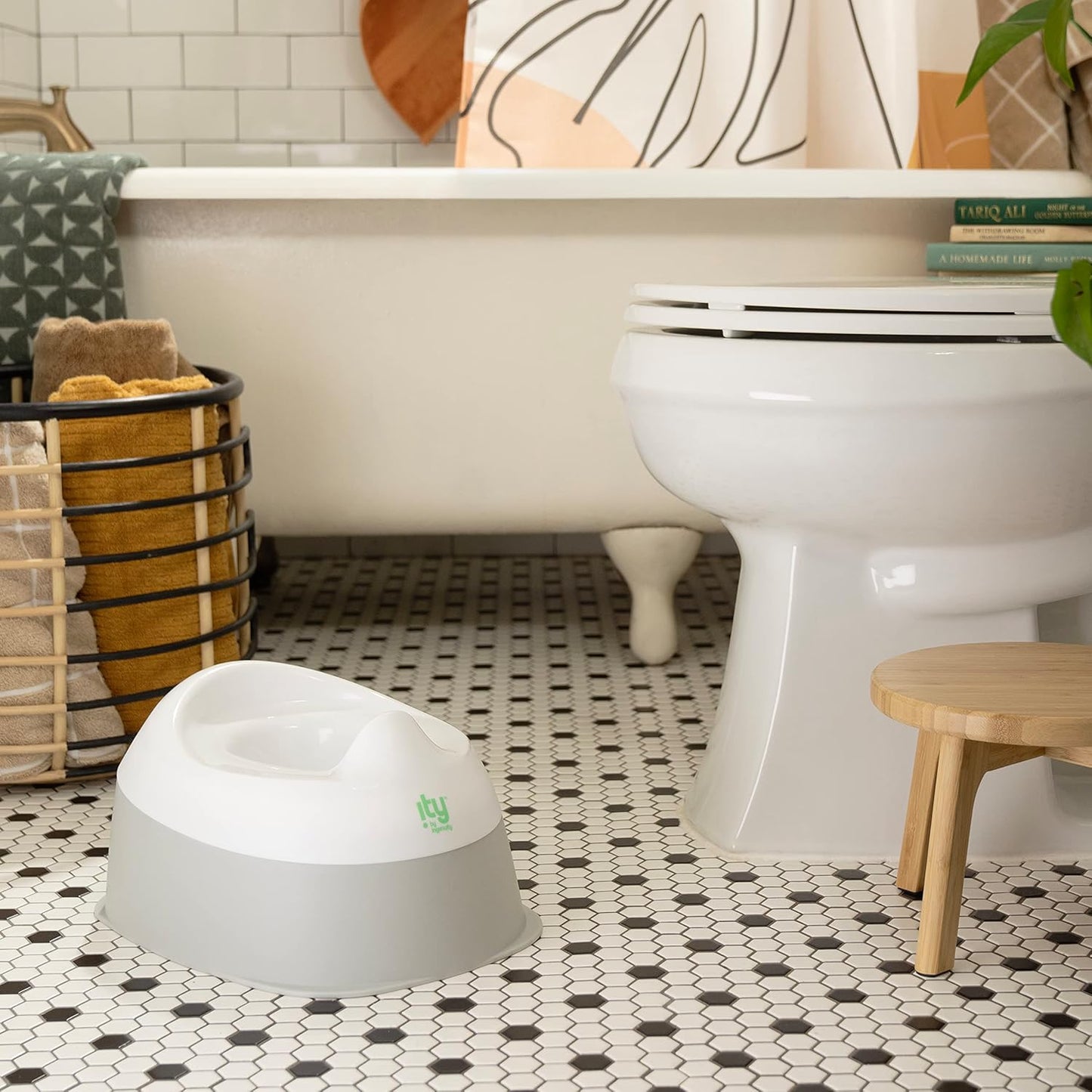 Ingenuity Ready Set Go Potty Training Toilet, Removable Bowl, Non-Skid Bottom, Wide Stable Base, Age 18 Months & Up, White & Grey