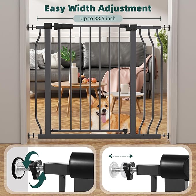 Elevon Wide Adjustable Dog Gate, 29.1-38.5 Inch Width, 30 Inch Tall Pressure Mount Pet Barrier for Stairs & Doorways, Grey