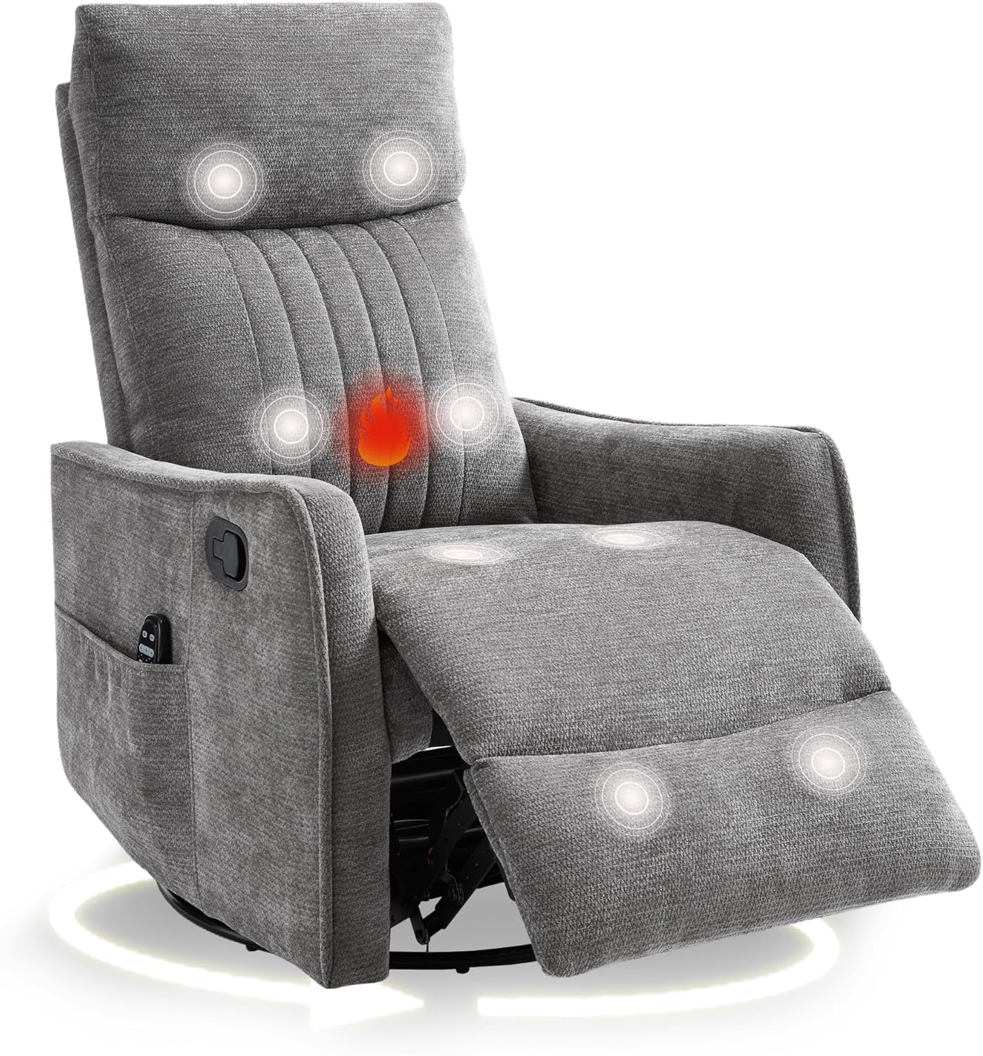 cinkehome Swivel Rocker Recliner, Glider Rocker Recliner Chair for Nursery, Manual Reclining Chair with Heated Massage, Small Spaces, Living Room, Khaki Chenille