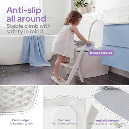 lalalark Potty Training Seat, 2-in-1 Toddler Toilet Seat with Steps, Upgrade Potty Step Stool for Toddler with Anti-Slip Pad Step Stool, Extended Splash Guard, Foldable Potty Ladder Boys Girls, Green