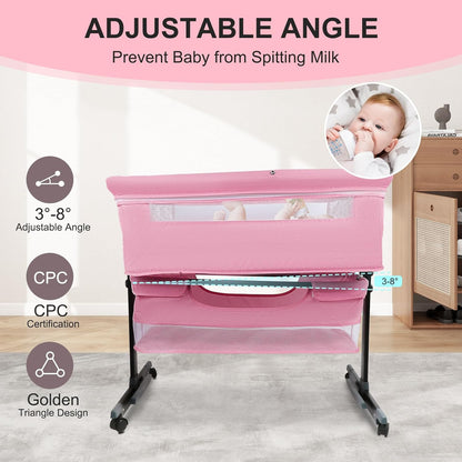 BIERUM Bassinet 4 in 1 - Bedside Bassinet for Baby, Height Adjustable Bassinet Bedside Crib with Lockable Wheels & Mosquito Nets, Large Storage Bag & Comfortable Mattresses Included.