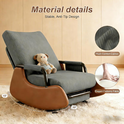JPBSTO Rocking Chair Nursery, Upholstered Glider Rocking Chair with Side Pocket and Adjustable High Backrest, Comfortable Rocker Recliner with Footrest Perfect for Living Room Bedroom, Beige