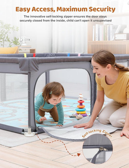 Dripex Baby Playpen, 47"x47" Small Playpen for Babies, Enhanced Safety Baby Play Yard for Indoor & Outdoor, Infant Play Pen with Soft Breathable Visible Mesh, Anti-Fall Design & Easy Setup, Grey