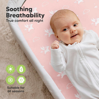 2-Pack Organic Bassinet Sheets for Girls, Boys - 100% Cotton Bassinet Mattress Sheets Compatible with Halo Bassinest Swivel Sleeper, Graco, Baby Delight, Chicco, Unisex Fitted Bassinet Sheets (Elly)