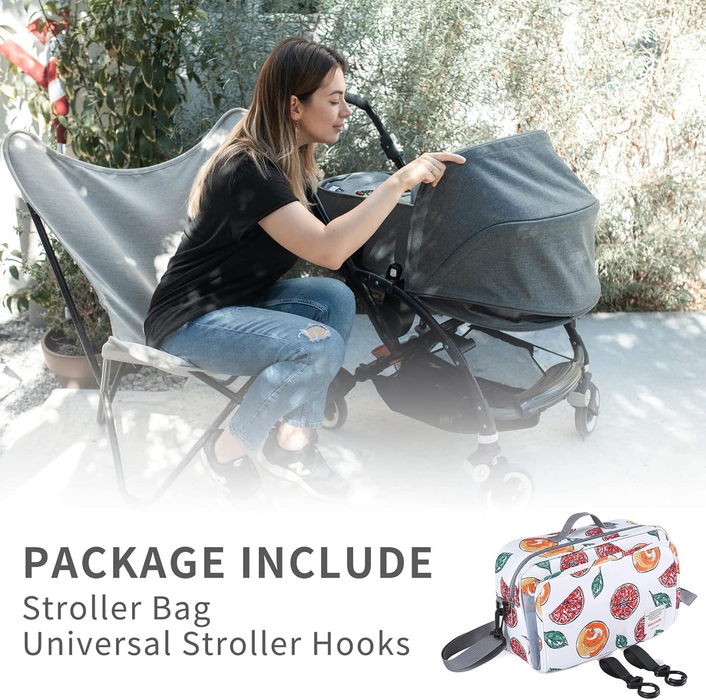 GOGOSO Baby Stroller Organizer Bag with Insulated Pocket, Universal Fit Most Strollers, Space for Diapers, Wipes & Toys, Flowers