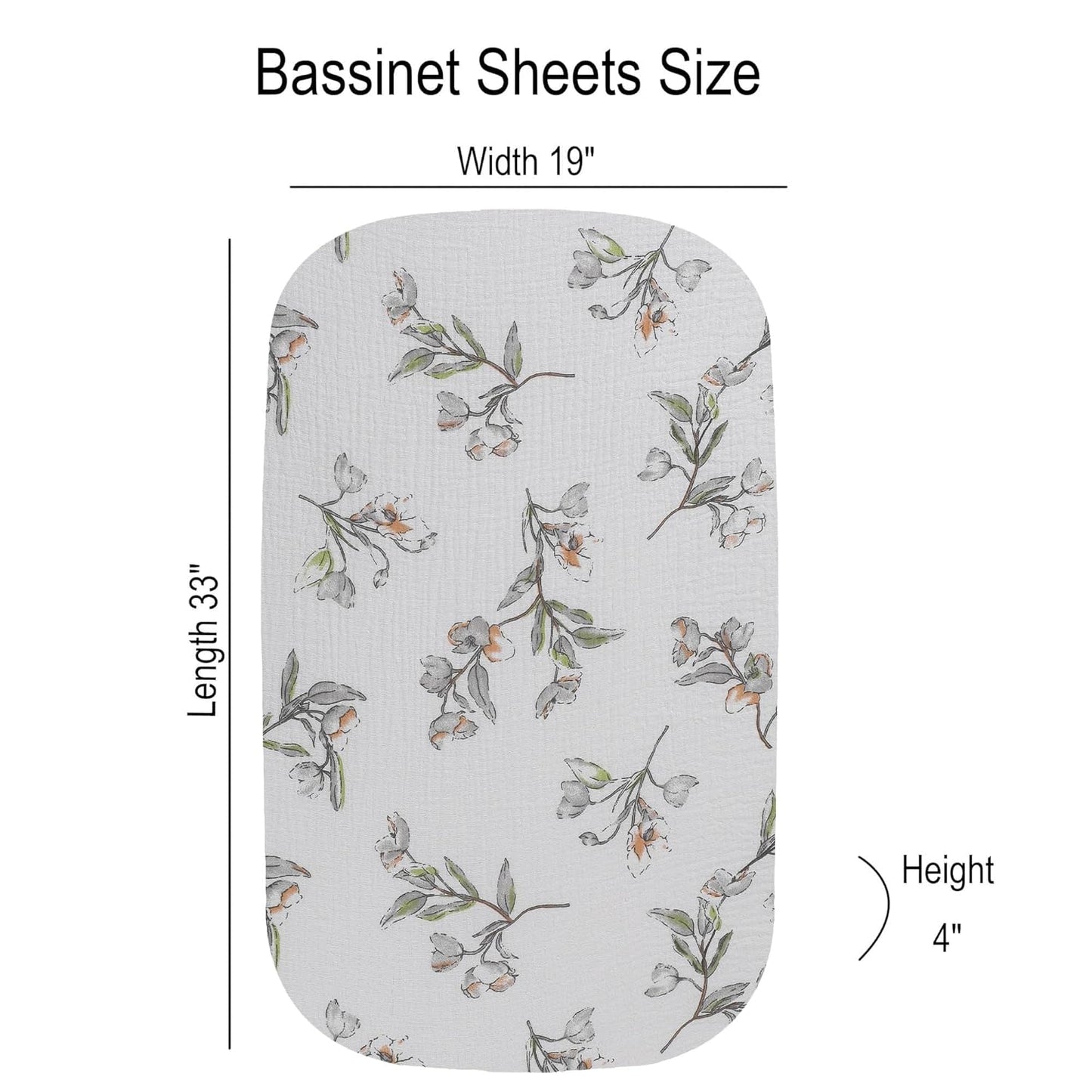 Onacosht Muslin Bassinet Sheets 3 Pack, 100% Cotton Baby Fitted Sheet 33" x 19" Compatible with Mika Micky, KoolaBaby (3 in 1), BabyBond, HARPPA and RICUTON Bedside Bassinet, Green, Floral and Cactus