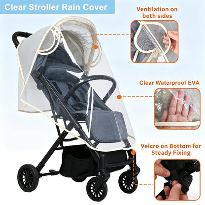 Clear Stroller Rain Cover, Universal Stroller Accessories, Waterproof Travel Weather Shield Breathable Baby Stroller Cover, Safety EVA Protect from Wind, Dust, Snow