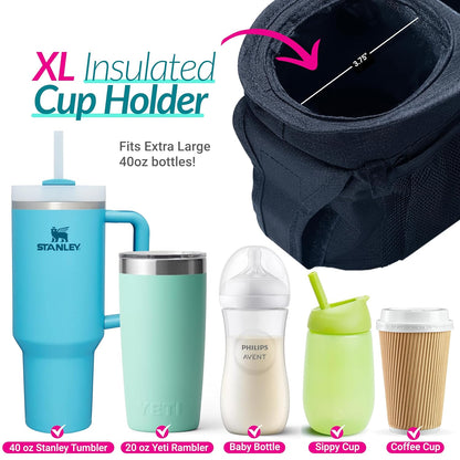 Swanoo Stroller Caddy Organizer With Cup Holder, Non Slip Straps Bag for Phone, Pet Stroller Accessories, Universal Fits Uppababby Vista v2 Wonderfold Wagon, Doona and More