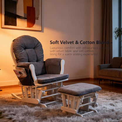 Zerone Soft Velvet Cotton Chair Cushions and Stool Pad Set, Glider Rocker Replacement Cushions with Storage Pockets