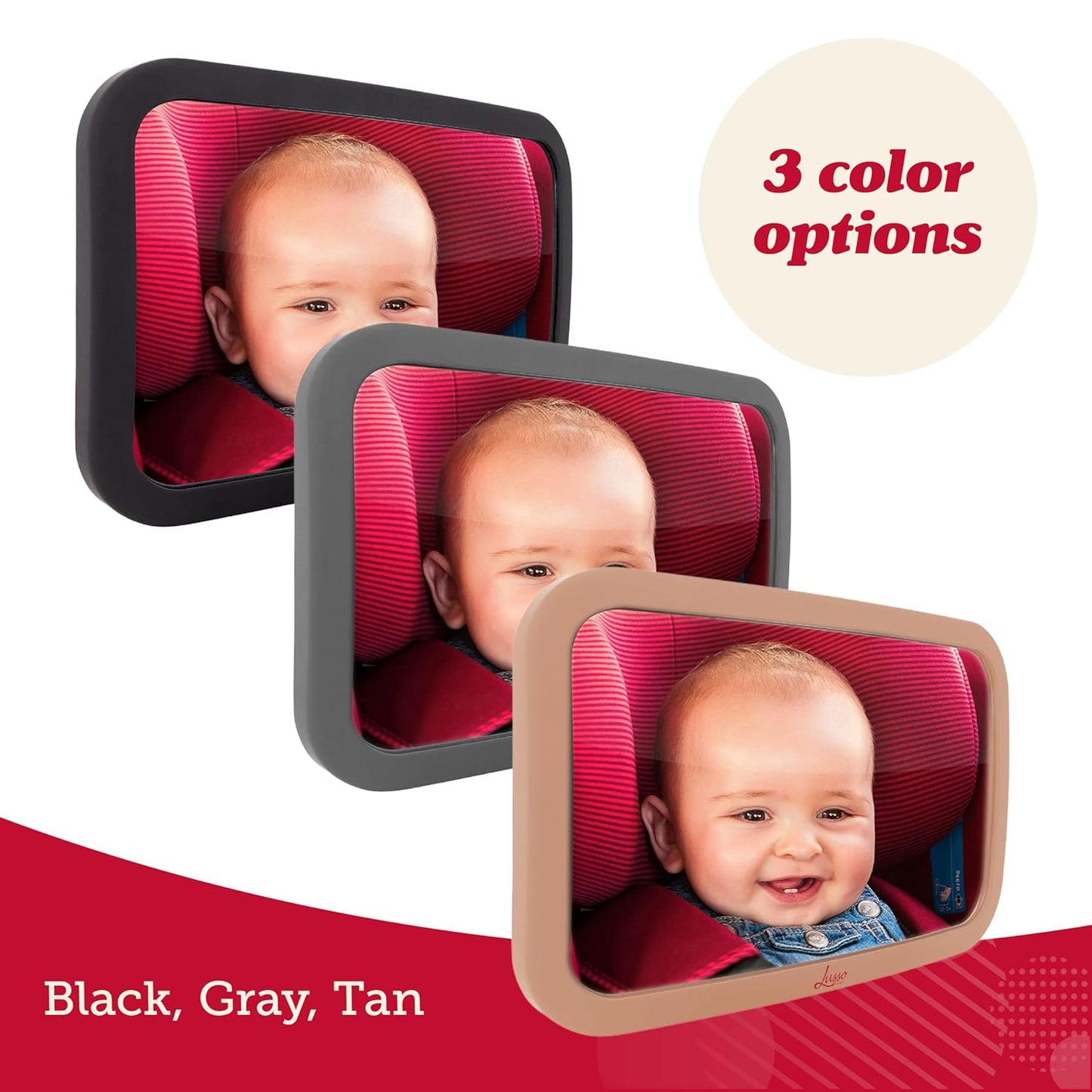 Lusso Gear Baby Car Mirror (2 Pack) - Secure Headrest Mount for Rear-Facing Seat Mirror - Shatter-Resistant Glass for Clear Infant View - Newborn Car Seat Accessory & Baby Essentials - Large, Black