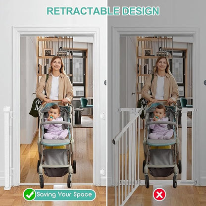 55 inch Retractable Baby Gates, EZIGO Extra Wide Baby Gate for Large Opening Extra Long Mesh Gate for Kids or Pet Dog Gate Child Safety Gate for Stairs Hallways Doorway Indoor Outdoor, White
