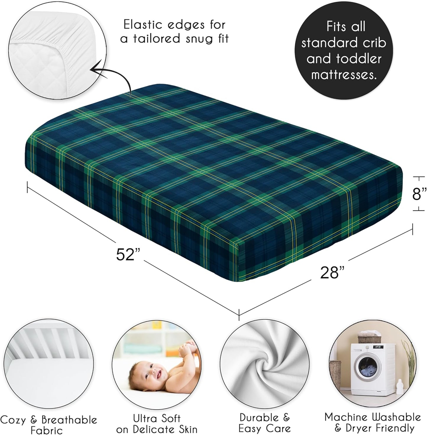 Sweet Jojo Designs 2-Piece Baby Bassinet Sheets Set (Black/White Gingham Checkered Plaid) for Boy/Girl, Infant Newborn Nursery, Oval, Rectangle & Hourglass Mattress (Solid Onyx & Classic Checkerboard)