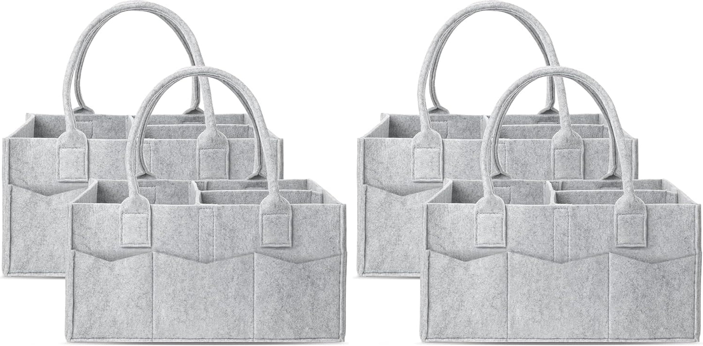 Cute Castle 2 Pack Diaper Caddy Organizer - Portable Baby Caddy Organizer with Handle, Nursery Storage Bin and Car Organizer for Girls, Boys - Baby Gift Basket - Grey