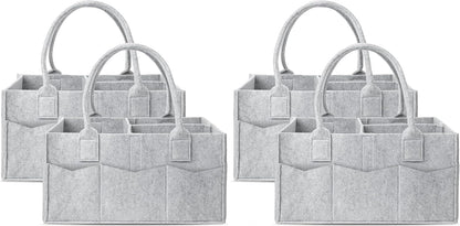 Cute Castle 2 Pack Diaper Caddy Organizer - Portable Baby Caddy Organizer with Handle, Nursery Storage Bin and Car Organizer for Girls, Boys - Baby Gift Basket - Grey