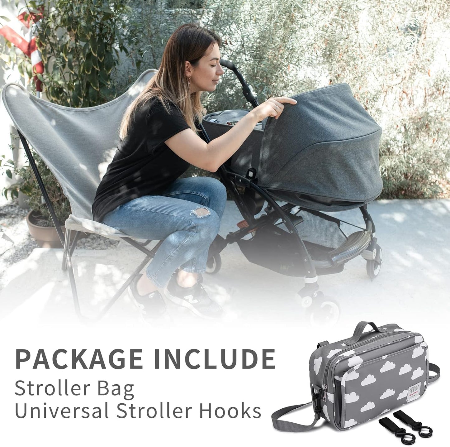 GOGOSO Baby Stroller Organizer Bag with Insulated Pocket, Universal Fit Most Strollers, Space for Diapers, Wipes & Toys, Flowers