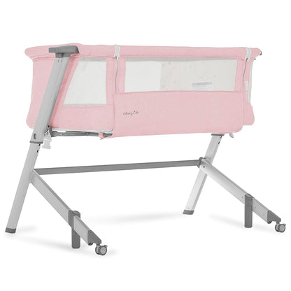 Dream On Me Skylar Bassinet and Bedside Sleeper, Adjustable Heights, Breathable Mesh Sides, Plush Mattress Pad, Wheels with Safety Locks & Tool-Free Assembly, Compact Fold & Travel Bag - Pink