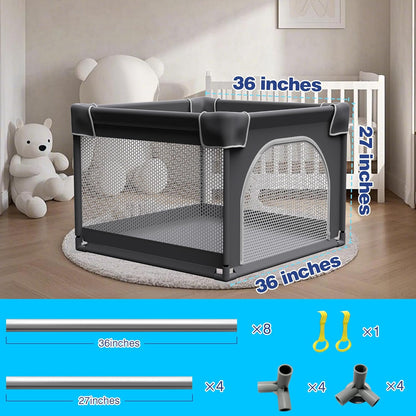 Grobeybees Playpen for Babies and Toddlers, Small Baby Playpen, Playard with Bag, Indoor & Outdoor Play Pen, Sturdy Safety Baby Play Yard with Soft Breathable Mesh(Black, 36x36 inches)