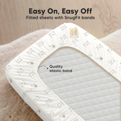 2-Pack Organic Bassinet Sheets for Girls, Boys - 100% Cotton Bassinet Mattress Sheets Compatible with Halo Bassinest Swivel Sleeper, Graco, Baby Delight, Chicco, Unisex Fitted Bassinet Sheets (Elly)