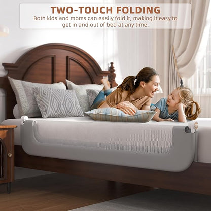 FigTime Bed Rail for Toddlers, Baby Bed Rail Guard for Kids, Toddler Bed Rails with Reinforced Anchor Fit, Height Adjustable & Foldable Bed Rail Guard for Twin, Full, Queen & King Beds (Grey, 59IN)