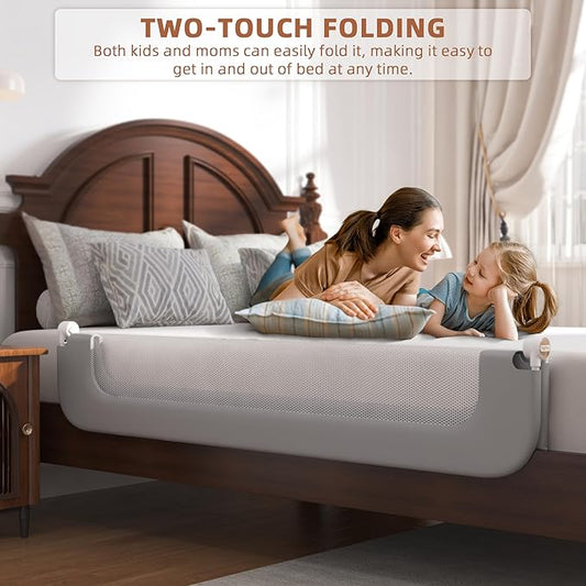 FigTime Bed Rail for Toddlers, Baby Bed Rail Guard for Kids, Toddler Bed Rails with Reinforced Anchor Fit, Height Adjustable & Foldable Bed Rail Guard for Twin, Full, Queen & King Beds (Grey, 59IN)