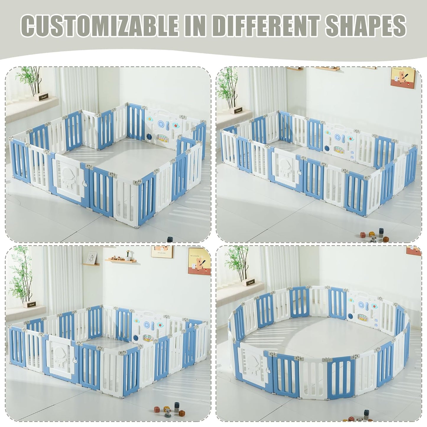 Bestgame Baby Play Pen, Foldable Play Pens for Babies and Toddlers, 14 Panels Extra Large Baby Playpen, Astronauts Portable Fence, Kids Gate Playpen Yard - Grey
