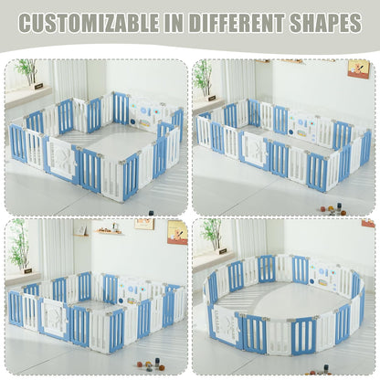 Bestgame Baby Play Pen, Foldable Play Pens for Babies and Toddlers, 14 Panels Extra Large Baby Playpen, Astronauts Portable Fence, Kids Gate Playpen Yard - Grey
