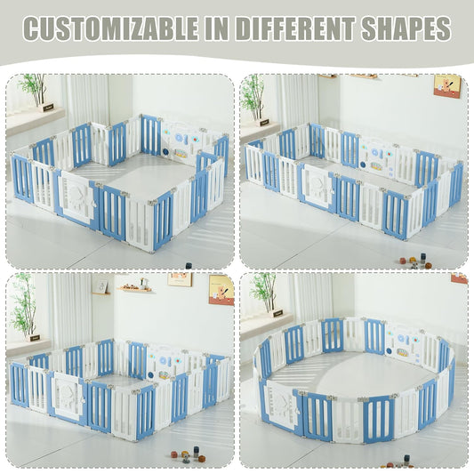 Bestgame Baby Play Pen, Foldable Play Pens for Babies and Toddlers, 14 Panels Extra Large Baby Playpen, Astronauts Portable Fence, Kids Gate Playpen Yard - Grey