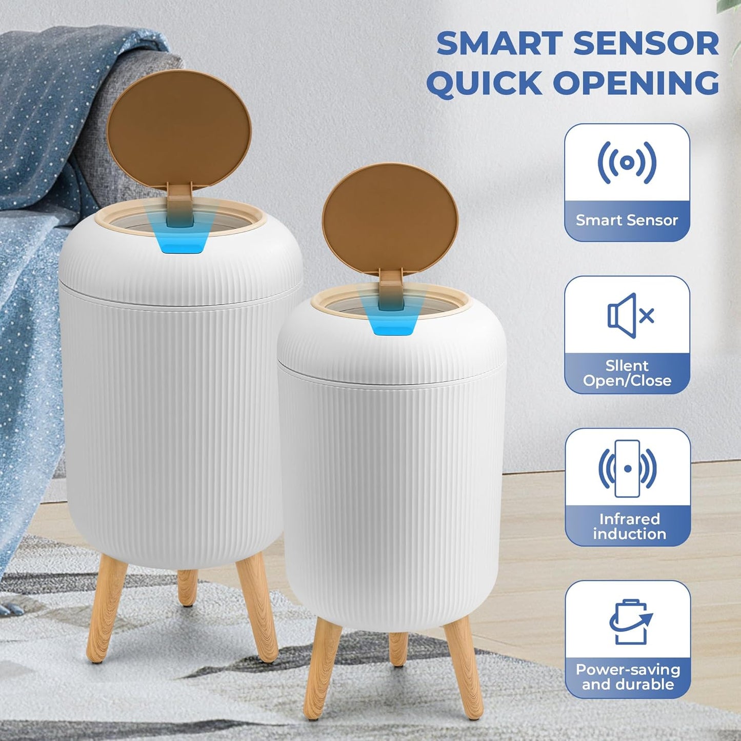 Pukomc Smart Sensor Wastebasket, Convenient and Hygienic Easy to Use, Technology Sensor Waterproof Wastebasket Plastic Trash can for Kitchen, Bathroom, Bedroom, Living Room, Office and Outdoor